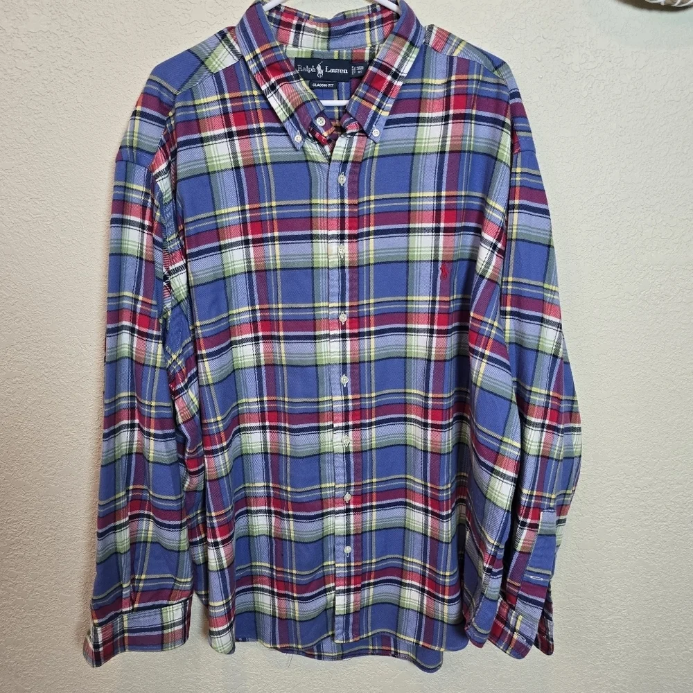 Polo Ralph Lauren Men's 3xbig Classic Fit Flannel Shirt Blue Plaid
